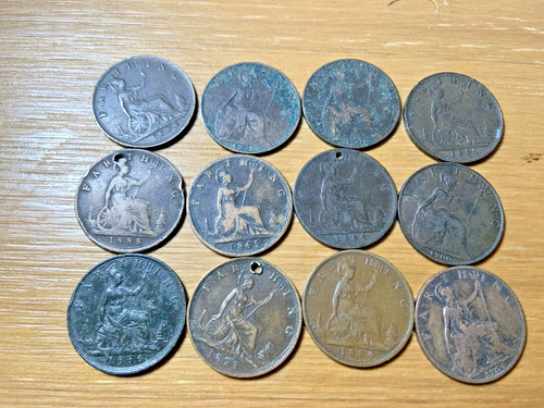 Victorian farthing coins - 12,
