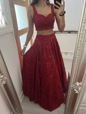 SEEMA GUJRAL  Red Three-Dimensional Floral Lehenga Set Size S