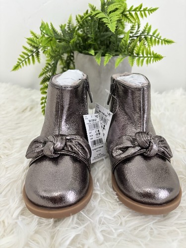 Girls pewter grey metallic bow - pewter,