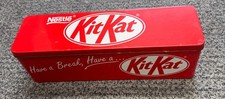 Large Retro Nestle Kit Kat red painted Metal Tin .Collectible branding mid-1990s