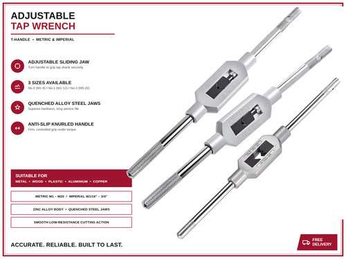Tap wrench adjustable handle - t,