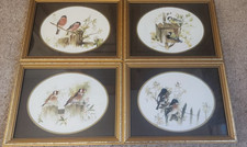 4 Vintage Vibrant & Colourful Bird Prints by Joel Kirk - Gilt Frames