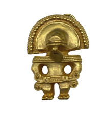 Reproduction Pre Colombian Taïrona Tumbaga Statuette of Masked God 24K GP