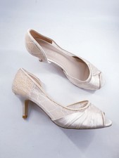 Debut size 8 wide ivory satin / lace peeptoe stiletto heel bridal court shoes