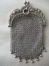Antique Chatelaine STERLING Silver Daisy Floral Frame Mesh Coin Purse FRANCE