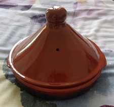 Traditional Moroccan-style Terracotta Glazed Clay Tagine 20cm 8inch USED