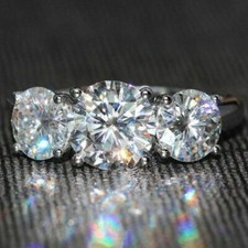 3Ct Round Cut VVS1 Diamond Classic Engagement Trilogy Ring 14k White Gold Over