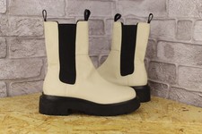 CREAM FAUX LEATHER CHUNKY PULL ON CHELSEA BOOTS SIZE 4 / 37 BY H & M GOOD USED