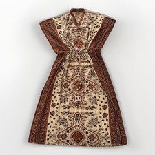 VTG Kaftan One Size Brown Batik Paisley Dress Tunic Jalabiya Boho Hippie India