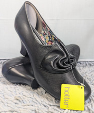 Hotter-Donna-Extra Wide Fit -Black Leather Court Shoes Kitten Heel -UK6 EXF New