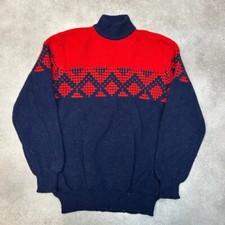 Benetton Knitted Jumper Mens Medium Vintage Shetland Wool Sweater Navy