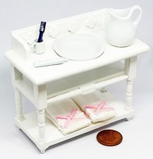 Dolls House Wooden Wash Stand White Painted With A Bowl 1:12 Scale V901 Tumdee