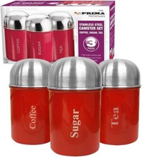 3PC 4PC CANISTER SET STAINLESS STEEL COFFEE TEA SUGAR JAR LID CANISTERS STORAGE