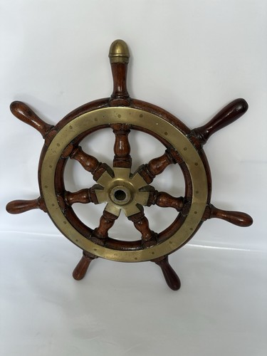 Antique wooden brass ships - /,