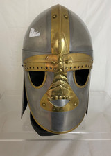 Anglo-Saxon Sutton Hoo Metal Helmet. LARP Reenactment.