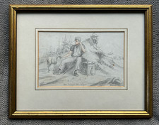 Antique Original Signed Drawing 19thC Swiss Pencil Study  “Un berger des Alpes”