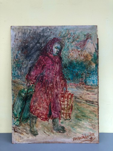 Original oil board lady - "lady, in