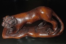 Antique Hand Carved Japanese Teak  Netsuke Tiger