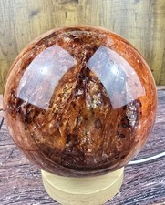 🔥HUGE RARE 4.6kg Dark Fire Quartz Sphere with ENHYDRO, 14cm Crystal + Rainbows