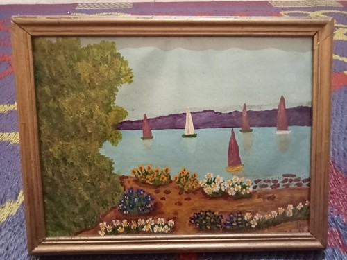 Vintage hand painted landscape - hand,