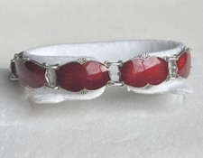Vintage Silver & Red Enamel Norwegian Panel Bracelet - Ivar Holth - Norway