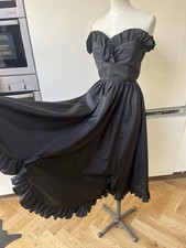VINTAGE TOM BOWKER FOR JEAN VARON BLACK PROM DRESS SIZE 6 FIT & FLARE RUFFLES
