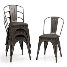 47cm Cafe Restaurant Chairs Metal Dining Chair Set of 4-Gun Grey