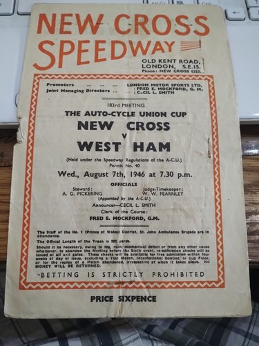 New cross speedway programme - cross,