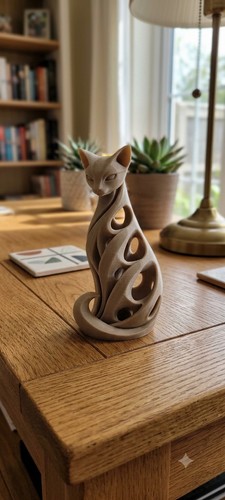 Printed abstract cat statue - abstract,