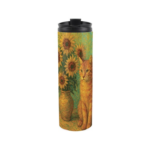 Van gogh sunflowers - sunflowers, cat