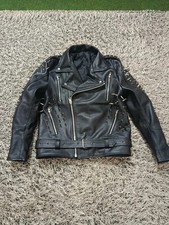 HEAVY Spiked Studded Black Leather Motorcycle Biker Jacket PUNK METAL GOTH