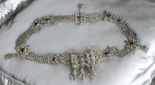 Antique Turkish Filigree Faux Gemstones 19th Century 34" Silver Belt GUC