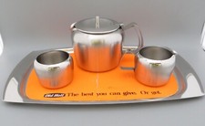 Old Hall Stirling 4 Piece Tea Set Tray & Advertising Card Two Tone Robert Welch