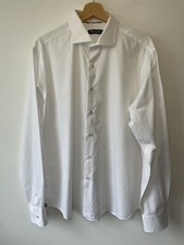 Aquascutum White Tailored Shirt Nova Check Mens large 17 3/4 Collar Formal