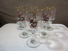 6 Vintage/Retro Floral Port/Sherry/Liqueur Glasses/Glass with Gold Rim & Flowers