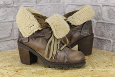 TAUPE LEATHER BLOCK HEEL ANKLE BOOTS SIZE 3 / 36 JANE SHILTON USED CON