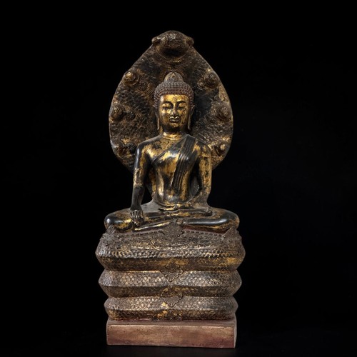 Old burma naga buddha bronze - old,