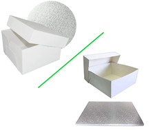 Cake Drum Board Box Set COMBO Silver Drum White BOX Round Square Choose Size