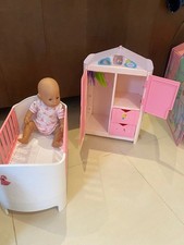 babyborn wardrobe, cot and babyborn (eats and wees)