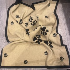 Large Black/Beige Reversible Dog Blanket with Paw Prints 140 x 100 cm Wool Blend