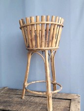 Vintage  Mid Century Cane Bamboo Plant Stand Retro 60s 70s Boho 17" Rattan