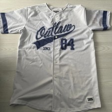 Fabric Baseball Shirt Men's Medium White Short Sleeve Button Front Outlaws 84