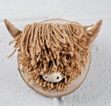 Ailsa Mini Wall Mounted Highland Cow Head Decoration Wood Jute Natural 20cm Coo
