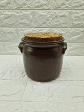 Vintage T G Green Biscuit Barrel With Cork Lid Brown Glaze 12 x 12 cm
