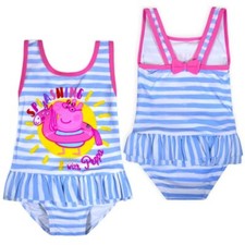 Peppa Pig Girls Stripe Frill Swimsuit Swimming Costume 12 18 24 Mth 2 3 4 5 6 
