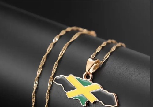 Gold jamaica flag map necklace - flag,