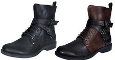 Mens Punk Rock Goth Elmo Ankle Boots Zip Biker Emo Leather Buckle