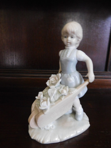 Young girl figurine pushing a - girl,