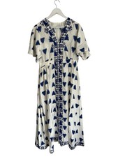 Monsoon Dress Ikat Embroidered Premium Kaftan RRP £99 Midi Cotton Size L 14 16