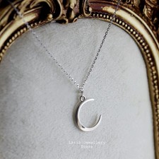 Sterling Silver Plain Moon Pendant Necklace – Boho Minimalist Style